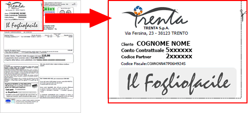 Nella parte ritagliabile sono presenti tutti i dati del cliente e i contatti necessari